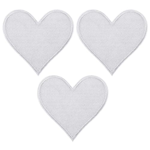 PATIKIL Thermocollant Correctifs, 3 Paquet Coeur Forme Coudre Brodé Correctifs Amour Appliques Embellissements pour Vêtements Vestes Chapeau Sac Dos Réparation Décorations, Blanc