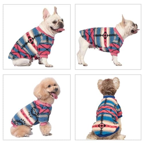 Yoolhamy Pull en polaire pour chien de petite taille - Vêtement d'hiver ethnique bohème - Doux et chaud - Pull thermique pour chien - Rose - Taille S
