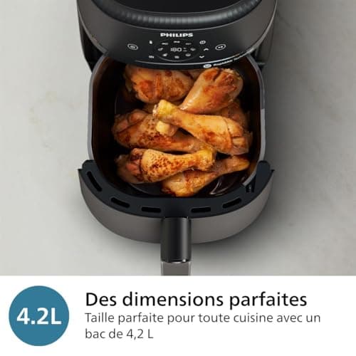 Philips Airfryer série 2000 4.2L -Puissance 1500W, Technologie RapidAir, Écran tactile digital, 13 options de cuisson, 9 fonctions préréglées, Jusqu'à 90% de matières grasses en moins, Noir (NA229/00)
