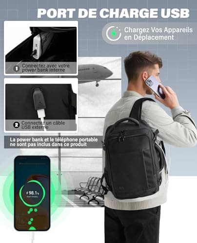 VANKEV Bagage Cabine 40x20x25 Pour Ryanair Sac à Dos Voyage Cabine Avion Bagage à Main Femme Homme 20L Sous Siege Bagage Sac De Voyage Pour Ordinateur Portable 14 Pouces Noir