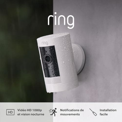 Ring Caméra extérieure sans fil (Stick Up Cam)| Caméra de surveillance wifi HD sur batterie, audio bidirectionnel, détection de mouvements, fonctionne avec Alexa | Essai Ring Home gratuit 30 j.