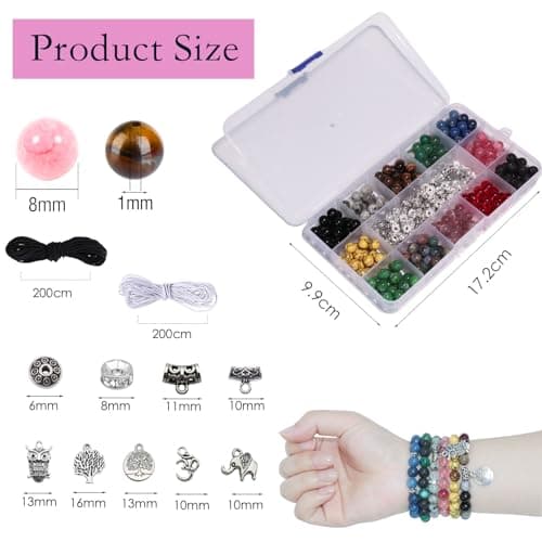BLAESIFF 8mm Perles Pierre Naturelle pour Bracelet, 12 Couleurs Perles pour Bracelet pierre naturelle, Perles Bijoux Kit pour Bracelet, Boucles d'oreilles, collier(381pcs)