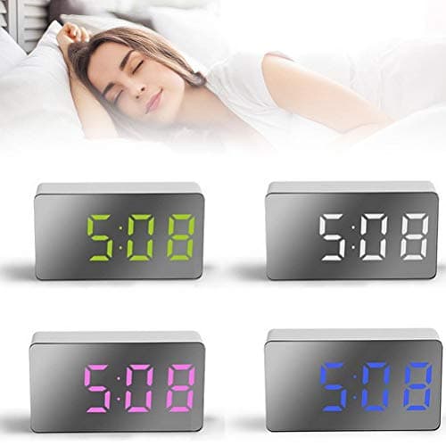 HUSHUI LED Miroir réveil, réveil numérique Mini réveil électronique Multifonctionnel pour Chambre Salon Bureau