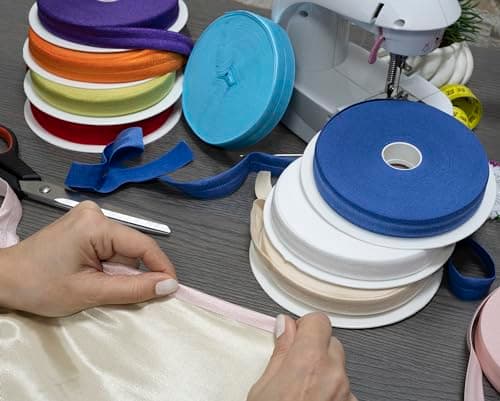 AERZETIX - C70266 - Rouleau d'élastique biais 18 m - largeur 20 mm - couleur bleu clair - en polyester et élasthanne - confection mercerie couture vêtements tissu artisanat