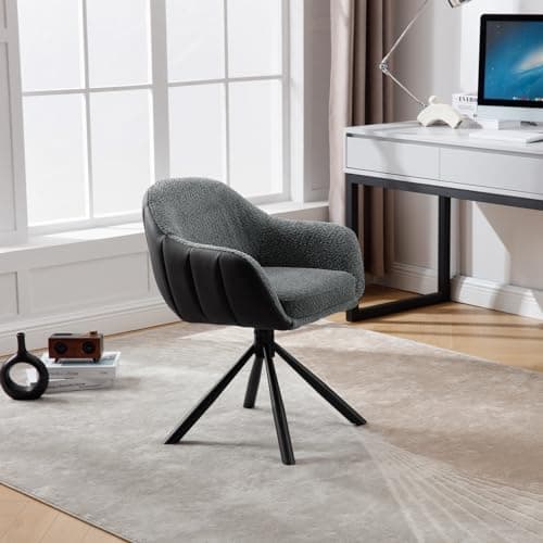 WOLTU Chaise Pivotante, Lot de 2, Chaise Salle à Manger, Chaise de Cuisine, Chaise Scandinave, Fauteuil, Siège Rembourré, Pieds en Métal, Chenille Gris Foncé + Simili Cuir Anthracite, EZS04dgr-2