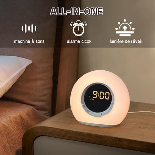iHoo Réveil tout-en-un avec machine à sons, veilleuse à commande tactile,Deux alarmes, 10 bruits blancs, sieste et minuterie de sommeil, idéal pour les adultes, les adolescents et les enfants