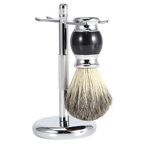 Kit de rasage professionnel pour hommes avec support de rasage pour barbe + brosse à cheveux en faux blaireau + kit bol en alliage de savon, soin de moustache, étui de transport pour homme