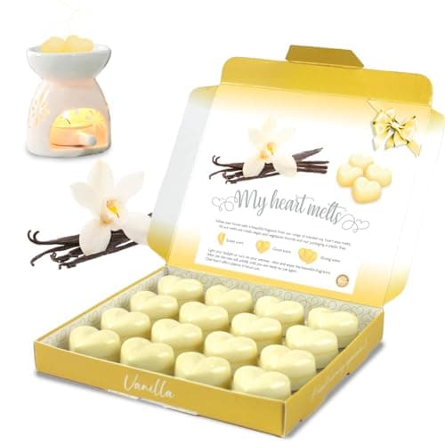 Senteur Vanille Fondant Parfumé pour Bruleur Fondant, 16 x 5g Tartelette en Forme de Coeur, en Cire de Soja Vegan, Parfait comme Parfum Maison, Cadeau Femme, Cadeau Cremaillere
