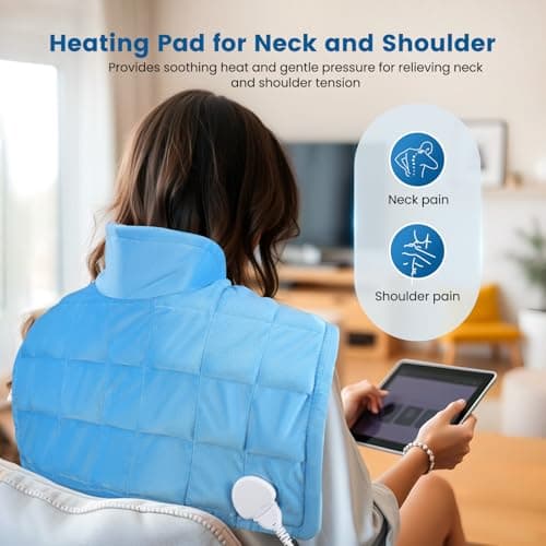 Fdlscpem Coussin Chauffant dos Electrique Epaule et Nuque 52×47cm, 10 Niveaux de Chaleur, 3 Minuterie d'arrêt Automatique, Soulager la Douleur Cou, Épaules et Dos, Chauffage Rapide, Lavable en Machine