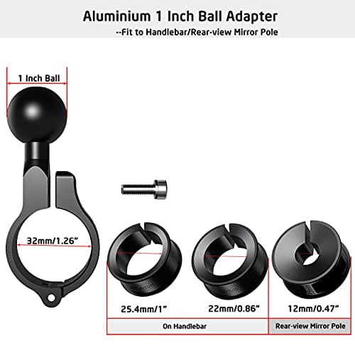 Aluminium 1" Ball Base 360° Rotation for 22mm-32mm styr universelt egnet til RAM/iMESTOU Bike Phone Mount Med 1 tommer kugleudtag
