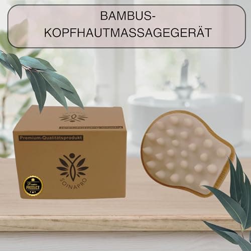 Soinapro Brosse de massage du cuir chevelu, en bambou, avec effet anti-pelliculaire, brosse à shampoing pour la douche, brosse de lavage des cheveux pour une croissance saine des cheveux, massage du