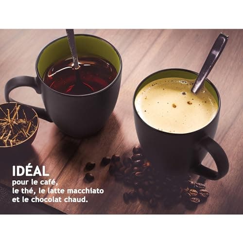 MIAMIO - 6 x 350 ml Tasse à café en grès/Ensemble de tasses Le Papillon Collection (Noir-Vert)