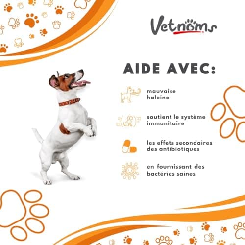 Vetnoms Probiotique Chien en Poudre - Complement Alimentaire Chien avec Levure de Bière Chien pour Un Usage Régulier. Soulage la Diarrhée chez Le Chien, la Dermatite chez Le Chien.