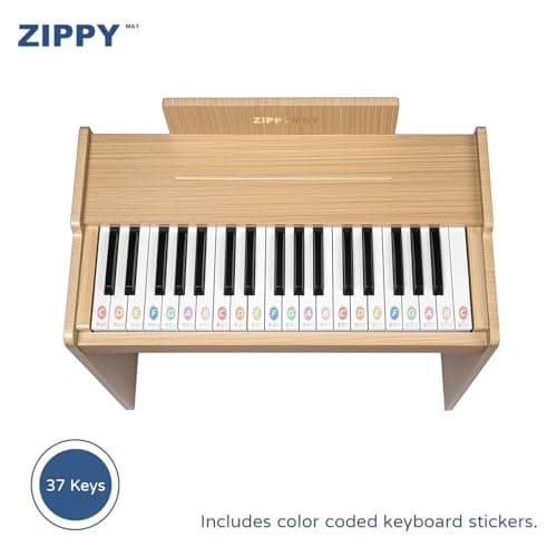 ZIPPY MAT Piano numérique pour enfants, 37 touches, instrument éducatif de musique, jouet en bois, pour filles et garçons (Chêne Basic)