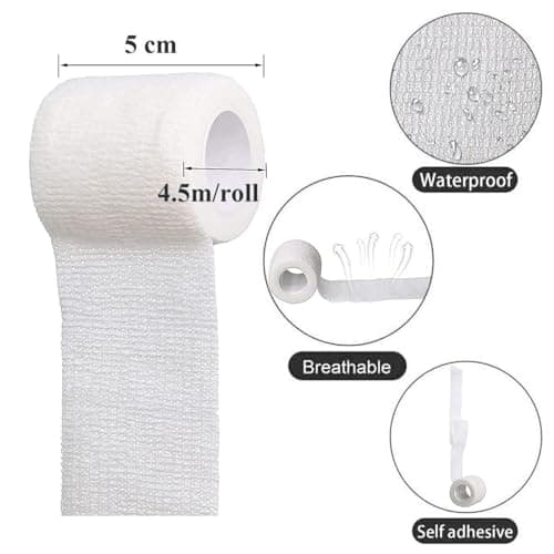 Bandes de Kinésiologie,Bandage Autoadhésif,Bande Adhesive Elastique Kinésiologie,Bandage Autoadhésif Cohésifs Bandes,Bande Adhésive Elastique,pour Doigts,Poignets,Genoux,5 Rouleaux,5cm X 4,5m,Blanc