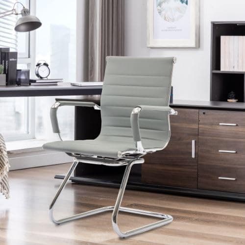 Wahson Chaise de Bureau Reunion, Chaises Réception Cuir Fauteuil de Bureau Ergonomique avec Accoudoirs Chromés, Chaise Visiteur Lot de 2 Gris