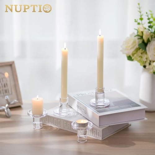 NUPTIO Bougeoir Verre Chandelier Lot de 10 Bougeoir en Verre Transparent Bougies à Réchauds en Forme de Pilier Centre de Table pour la Décoration des Dîners de Noël