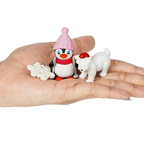BELLE VOUS Lot de 12 Figurines Noel Décoration - Petit Personnage Miniature en Résine pour l’Artisanat, Jardin Féerique de Poupées & Decorations de Noel - Inclut Pingouins, Ours & Flocons de Neige