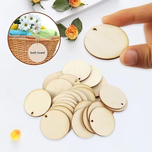 Bieiyhe Lot de 50 Rond en Bois Avec Trou,Rondeau de Bois Petits 3 cm de Diamètre,Tranches de Bois Ronde,Rondin de Bois Deco,Naturel Rond Bois Fins,Rond en Bois à Décorer pour Bricolage Artisanat
