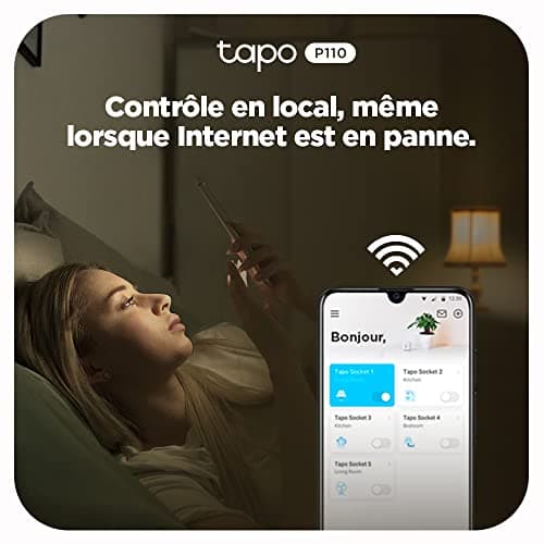 Tapo Prise Connectée WiFi, Suivi de consommation, 16A Type E, compatible avec Alexa et Google Home, Contrôler le radiateur, le chauffage, Économie d'énergie, Commande vocale, Tapo P110(FR)