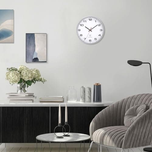 VINILITE Horloge Murale Radio Pilotée 30cm Moderne Pendule Murale à Grands Chiffres pour Salon, Cuisine, Bureau, Chambre
