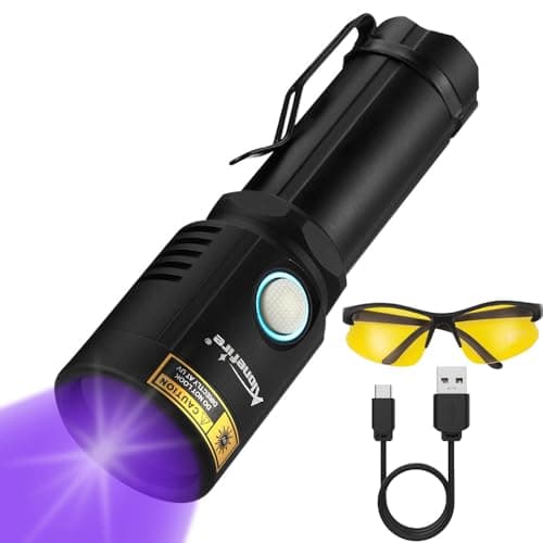 Alonefire X901UV 10W 365nm Lampe Torche UV LED Puissante Rechargeable USB Ultraviolet Lumière Noire Détecteur D'urine pour Résine, Peinture, Fluoresceine avec Lunettes de Protection UV, Pile Incluse