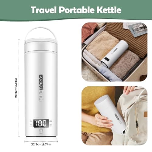 Bouilloire électrique de Voyage Portable, Euakee Chaudière à eau Chaude de 450 ml, 4 Contrôles de Température, Arrêt Automatique et Protection Contre l'ébullition avec Acier Inoxydable 316 sans BPA