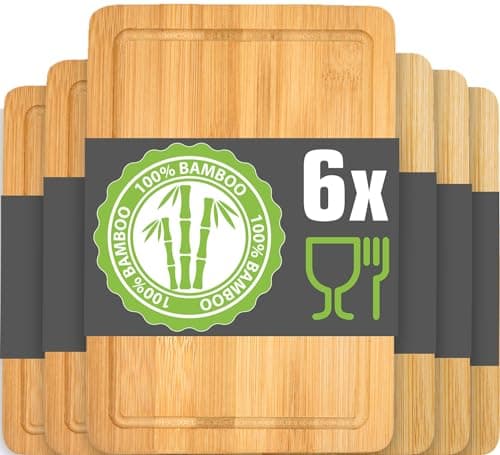 DuneDesign Lot de 6 : Petite Planche a Decouper - 22x15 Planche Aperitif Bois - Planche Petit Dejeuner Petite Planche de Bois - Planche a Charcuterie Apero - Planche à Découper Bambou Planche Bois