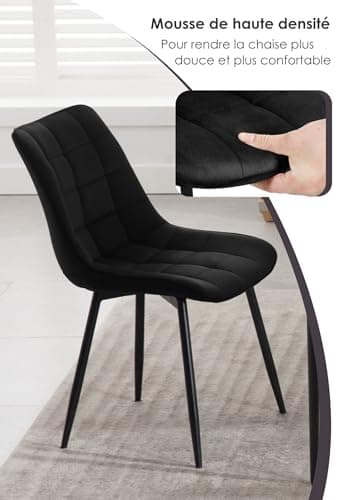 WOLTU 6X Chaise de Salle à Manger Chaise Design Moderne Assise en Velours Bien rembourrée Cadre en métal,Noir BH142sz-6