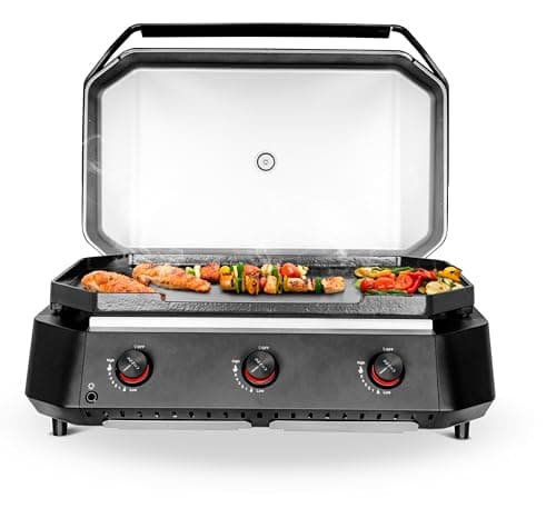 cozze Plancha de Cuisson à Gaz Haut de Gamme Cozze® - Puissance 7.5 kW, Surface de Cuisson 80x50 cm, Design Élégant, Allumage Électronique, Noir et Acier Inoxydable