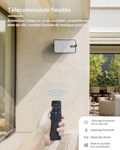Inwa Enceintes Extérieures Bluetooth, Haut-Parleur Mural étanche IPX5, Système Audio Puissant avec des Basses, Synchronisation Jusqu'à 100 Haut-parleurs (Blanc, MZ621)