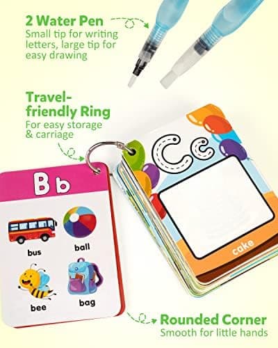 Coogam Cartes de coloriage à l'eau de l'alphabet, Cartes Flash Aqua Painting Doddle, Dessin de 26 Lettres, Mots ABC, Jouet d'apprentissage éducatif Cadeau pour Les Tout-Petits de 3 4 5 Ans
