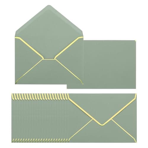PATIKIL 100 Paquet A7 Enveloppes 5 x 7 Carte Noël Enveloppes V Rabat Enveloppe avec Or Bordures pour Bureau Mariage Cadeaux Cartes, Invitations, Photos, Graduation (Sage Vert)