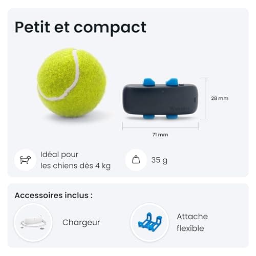 Tractive – Collier GPS pour chien - Élue Marque de l'Année - Localisation globale en direct - Alertes anti-fugue - Moniteur d'activité avec alertes de santé