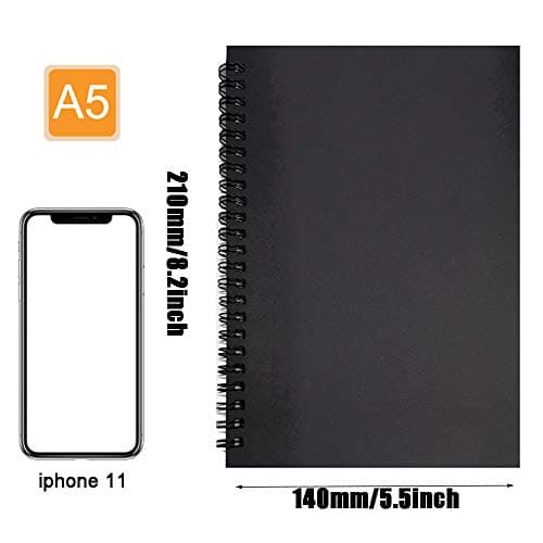 SIYI-XIU 2Pcs A5 Carnet de Notes à Spirale Cahiers Classique en Couverture Kraft Blocs Notes Spirales Doté Ligné Bloc Note 60 Feuilles,Noir