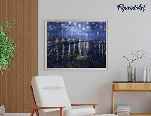 Figured’Art Diamond Painting Broderie Diamant 40x50cm Avec Cadre Toile Tendue Strass Perles Carrés - Van Gogh Nuit Etoilée sur le Rhone - Kit Complet 5D DIY Activité Manuelle Loisirs Créatifs Adultes