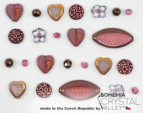 45+ pcs (60g) of Focal Glass Bead Mix with Table-Cut Flower and Butterfly Beads, PG Pink Purple