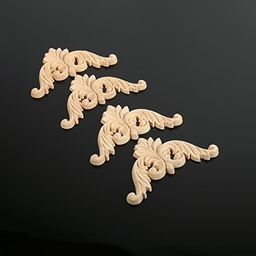 Moulure Decorative Bois,4PCS Bois Caoutchouc Sculpté Coin Onlay Applique Meubles Forme De Fleur Non Peint 8 X 8cm pour Le Mur,Les Portes,Les Armoires,Les Fenêtres Ou Les Miroirs(8 * 8)
