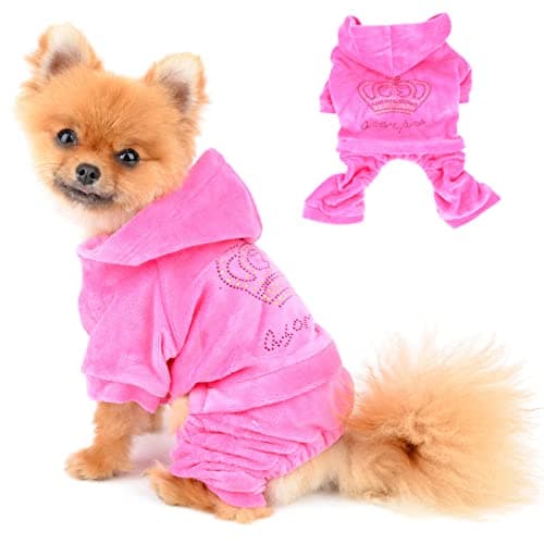 SELMAI Survêtement à capuche pour petits chiens, garçons et filles - Survêtement d'hiver en velours doux avec couronne en strass - Combinaison d'hiver à capuche - Vêtement d'automne pour animaux de