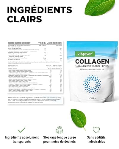 Collagène en Poudre 1000 g - 100% Collagène Bioactif hydrolysat Peptides - collagène type 1, 2 & 3 - Goût Neutre - Sans additifs