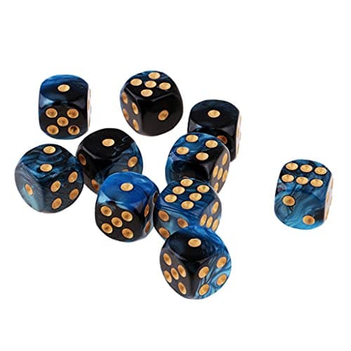 B Blesiya Set 10 Dés à Jouer 6 Faces en Résine Dice D6 D&D TRPG pour Jeux de Société Party Bar -16mm - Bleu + Noir