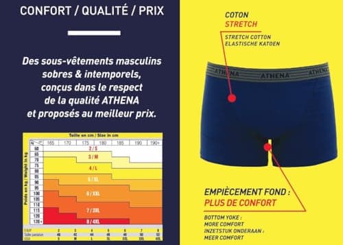 Athena Basic Coton 8A71 sous-vêtement, Gris/Noir/Blanc/Bleu, L Homme