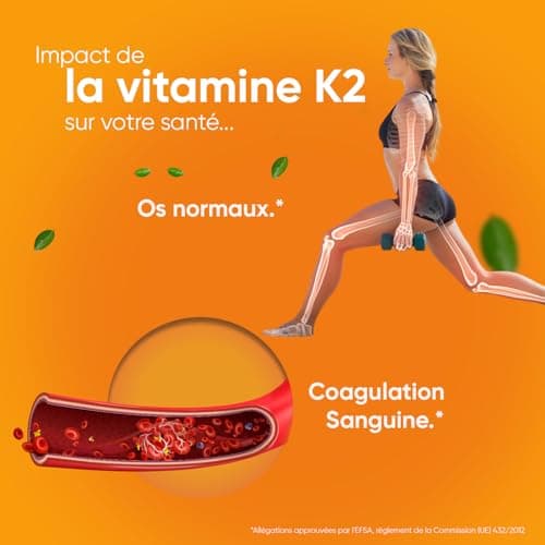 Vitamines D3 K2 (MK7) 100 % Pure 365 Comprimés - Combinaison Vitamine D3 2000 UI + Vitamine K2 200 μg - Pour les Os, Muscles, le Système Immunitaire, la Coagulation Sanguine Vitamine du Soleil EFSA