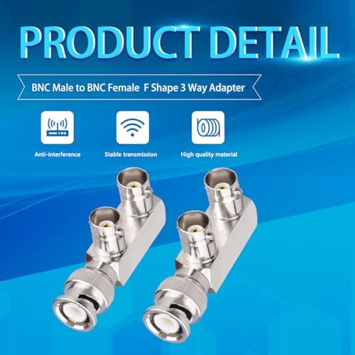 TUOLNK Lot de 2 fiches mâles BNC vers 2 Prises Femelles BNC en Forme de F Connecteur coaxial 3 Voies Adaptateur BNC SplitterF Forme Connecteur en té BNC 3 Voies