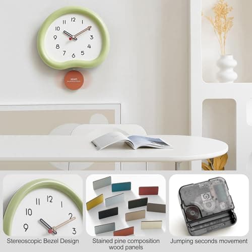 Ergocar Horloge Murale en Bois, Horloge Murale Silencieuse Moderne Alimentée par Batterie, Horloge Analogique avec Pendule Oscillant, Horloge Murale Ronde en Bois