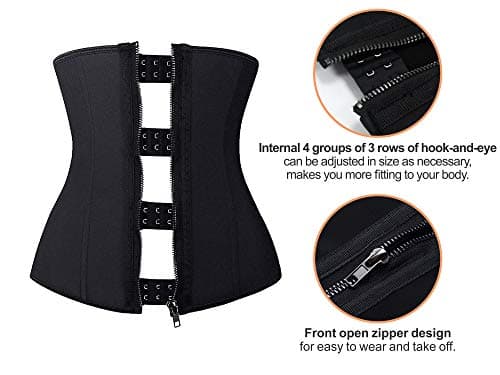 YIANNA Gaine Ventre Plat Femme Zipper Corset Minceur Waist Trainer Ceinture Amincissante Sudation Latex Body Gainant Sculptant Noir,2219 Size XS