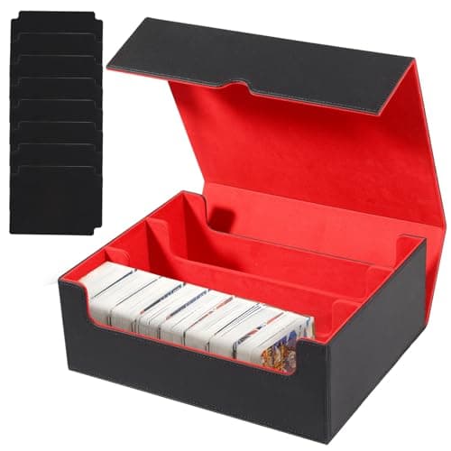 QCXWCJWD Storage Trading Cards Box Compatible avec Magic The Gathering PTCG PKM Cartes, Magnetic Deck Box pour 2400+ YGO Cartes sans Manches, Tray Long Box avec 8 Intercalaires(Noir Rouge)