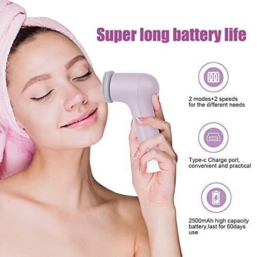 MYCARBON Brosse Nettoyante Visage Electrique IPX7 Etanche Microcirculation Bidirectionnelle Brosse Rotative Visage Rechargeable USB 2500mAh pour Nettoyage en Profondeur/Exfoliation/Massage/Soins Peau
