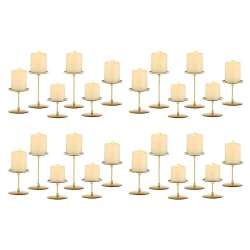 Romadedi Bougeoir Doré pour Bougies Pilier - Lot de 24 Bougeoirs Métal Moderne Décoration Centre de Table pour Mariage Noël L’Avent pour la Maison Salon Table Salle à Manger