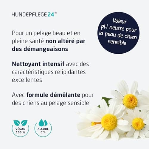 Hundepflege24 Shampooing Chien Antidémangeaison 500ml - Aide Contre Les démangeaisons, acariens, puces & infections fongiques - Shampooing Naturel pour Chien + Nettoyage et Soin antibactérien